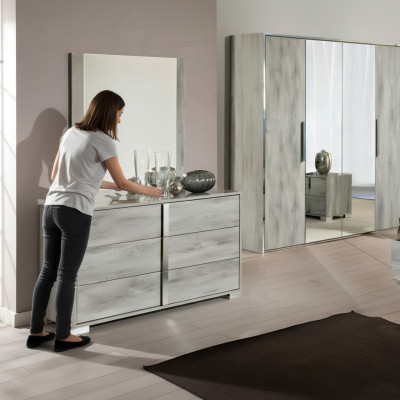 Design dresser set with mirror low cabinet wooden gray