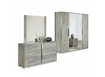 Design dresser set with mirror low cabinet wooden gray