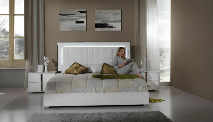 Modern bed with upholstered headboard double bed frame white design bedroom