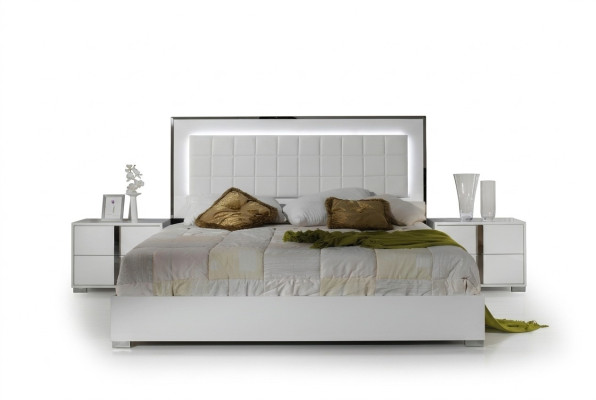 Modern bed with upholstered headboard double bed frame white design bedroom