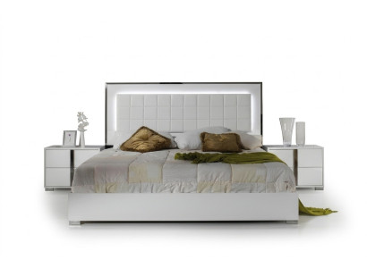 Modern bed with upholstered headboard double bed frame white design bedroom