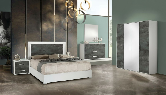 Bedroom furniture set bed nightstand wardrobe chest of drawers mirror double new 6 pieces.