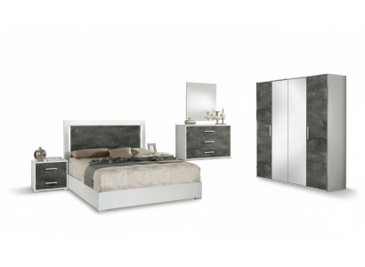 Bedroom furniture set bed nightstand wardrobe chest of drawers mirror double new 6 pieces.