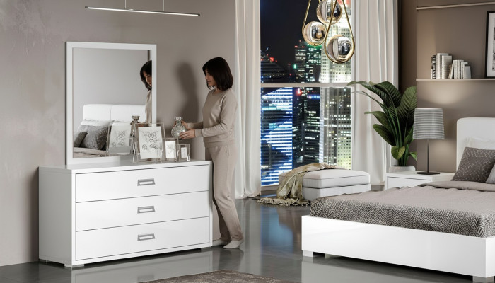 Modern white dresser set with mirror
