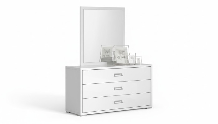 Modern white dresser set with mirror