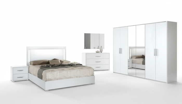 6-piece bedroom set bed nightstand wardrobe dresser mirror