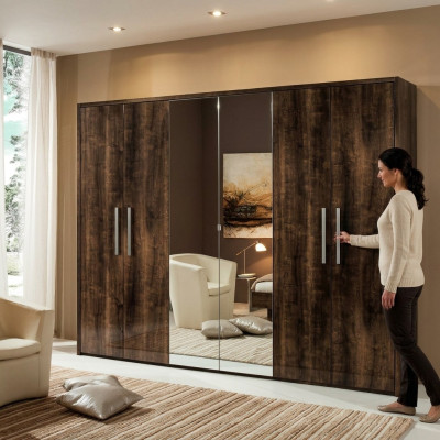 XXL wardrobe with 6 mobile doors luxury wood design mirror new