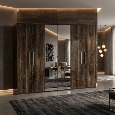 XXL wardrobe with 6 mobile doors luxury wood design mirror new