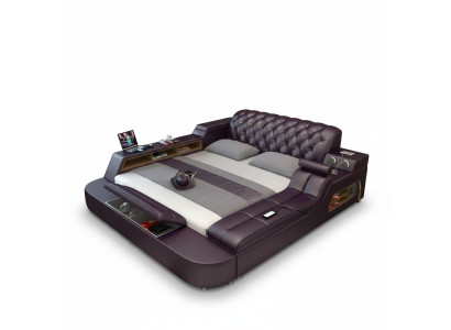 Design XXL Bed Big Beds Leather Hotel Upholstery 180x200 Multifunction Shelf