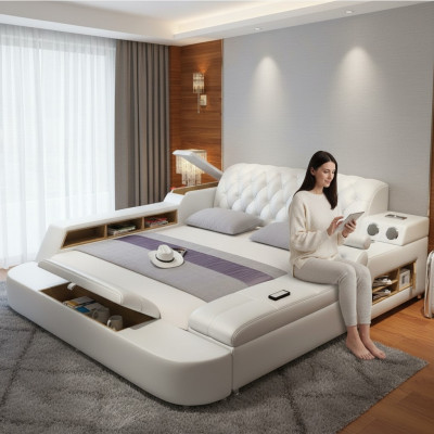 Design multipurpose bed XXL big beds leather hotel upholstery 150x200cm
