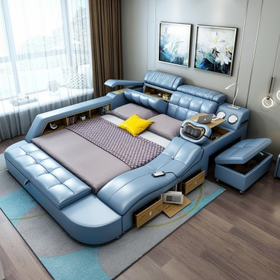 Design Bed XXL Big Leather Hotel Upholstered 180x200 Multifunction Shelf Beds