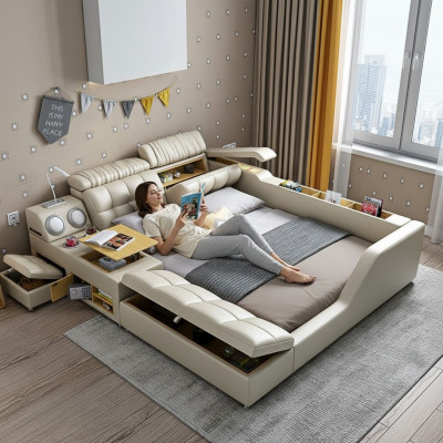 Double bed upholstered bed bedroom 180x200cm multifunction bed beds