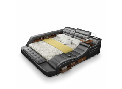 Bed Double Shelves Leather Upholstered Beds Multifunction with New Massage Function