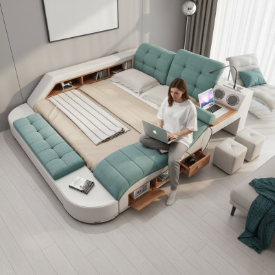 Bed double leather upholstered beds multifunction with massage function new