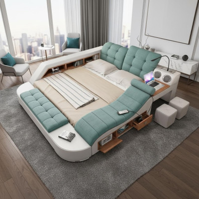Bed double leather upholstered beds multifunction with massage function new