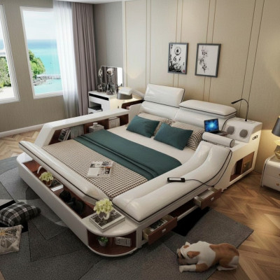 Multifunction luxury bed 180x200 leather bed beds bedroom chaise lounge
