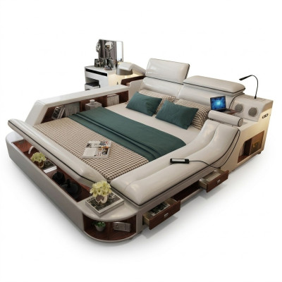 Multifunction luxury bed 180x200 leather bed beds bedroom chaise lounge
