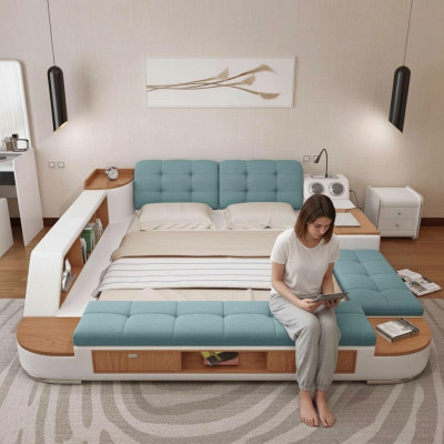 Upholstered Beds Modern Hotel Multifunctional New Double Luxury Design Leather