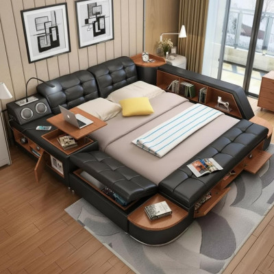 Beds Modern Hotel Multifunction Couch Double Luxury Design Leather Bed