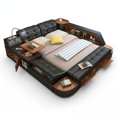 Beds Modern Hotel Multifunction Couch Double Luxury Design Leather Bed