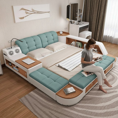 Upholstery 180x200 multifunctional shelf USB lounger design bed big beds leather