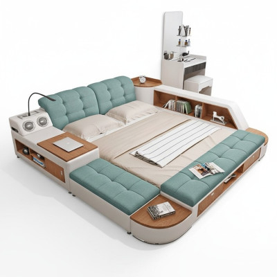 Upholstery 180x200 multifunctional shelf USB lounger design bed big beds leather