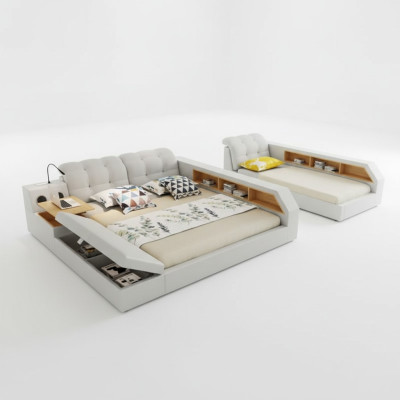Design leather beds hotel double shelf rack 180x200 multifunction