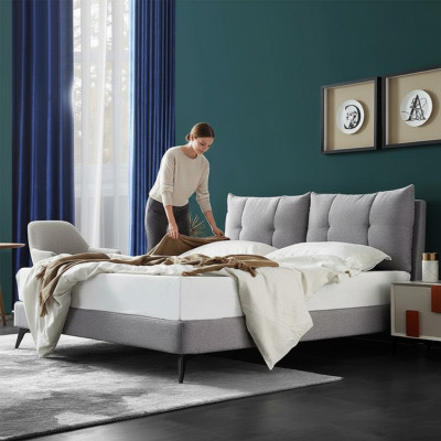 Double hotel bed beds beige 180x200 bedroom leather upholstery design.