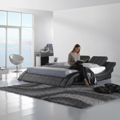 Luxury double hotel marriage beds wood bedroom leather bed upholstery