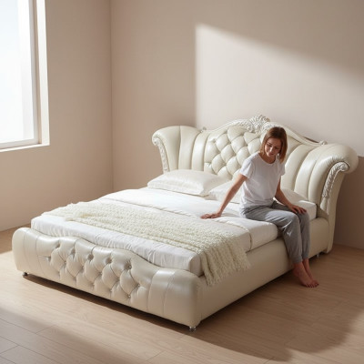 Design Chesterfield Bed Textile Velvet Upholstery Hotel Leather Beds Bedroom
