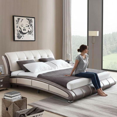 Design leather bed, upholstered double hotel beds, sleeping room, marital, 180x200 cm