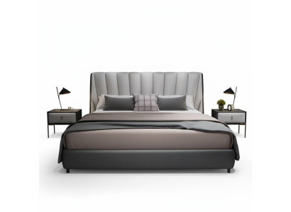 Luxury double hotel beds 180x200cm bedroom gray leather bed