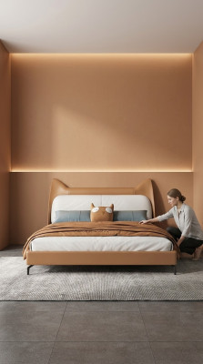 Modern hotel leather fabric double bed 160x200cm designer double bed