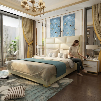 Designer double bed bed bedroom beds leather hotel luxury upholstery