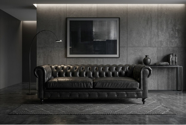 Chesterfield Sofa 3 Seater Modern Leather-Fiber Solid Wood Luxury Classic Style Furniture