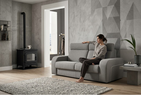 Modern design luxury sofa, 2-seater furniture for living room, gray textile alfitalia