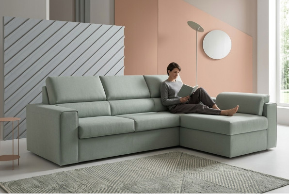 L-shaped sofa furniture leather upholstery living room modern luxury green alfitalia