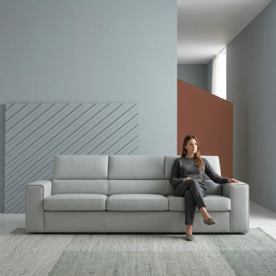 Modern luxury design sofa, 3-seater furniture, upholstery light green textile wood alfitalia