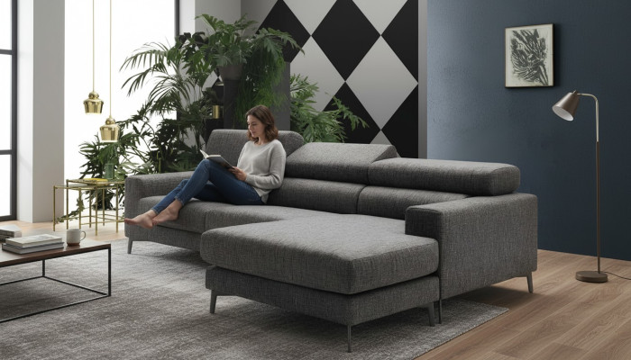 Design upholstery living room modern luxury corner textile wood sofa L-shape alfitalia