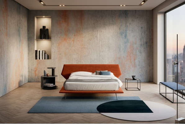 Double bed design upholstered bedroom 200x200cm modern wood bed Italy