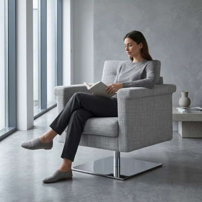 Design Couch Lounge Textile Seat Grey Furniture Single Seater Armchair Fabric Relax Seat