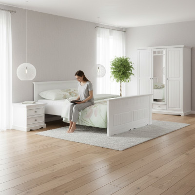 Designer bedroom bed with 2 bedside tables, wardrobe set, new, 180x200cm, 4-piece set