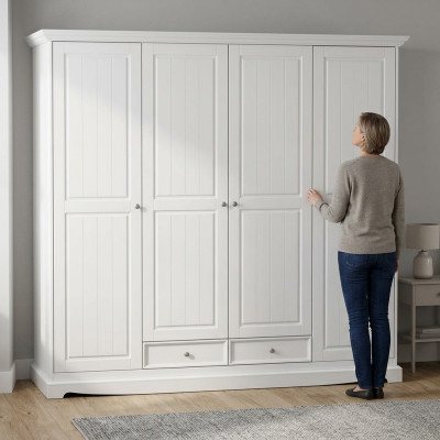 Wardrobe Cabinets Cupboard Wall Unit Classic Wood Country House White New