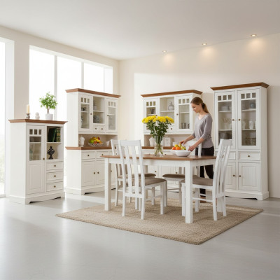 Country House Living-Dining Room Set 8-Piece Suite Table Sideboard Chairs Display Cabinet Furniture