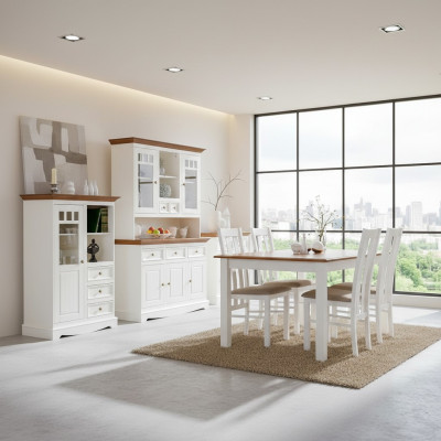 Country House Living-Dining Room Set 8-Piece Suite Table Sideboard Chairs Display Cabinet Furniture