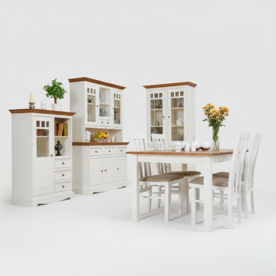 Country House Living-Dining Room Set 8-Piece Suite Table Sideboard Chairs Display Cabinet Furniture