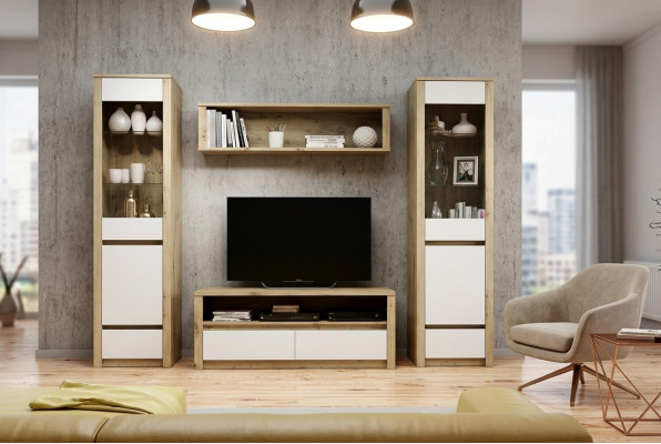 Design Living Room Set Display Cabinet 2x Sideboard Wall Unit Wall Shelf Cabinet 4-piece.