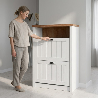 Shoe cabinet 2 compartments white - shoe rack shoe stand shoes hallway shelves country house