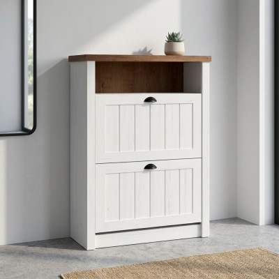 Shoe cabinet 2 compartments white - shoe rack shoe stand shoes hallway shelves country house