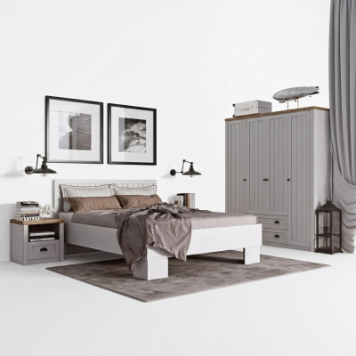 Bed, Nightstand, Wardrobe 4-piece Bedroom Set Design Art Deco Country Style